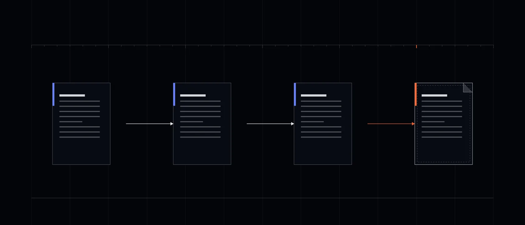 Convert Docx to PDF banner Wide inverted banner showing a DOCX record advancing across a ruled ledger into a finished PDF.